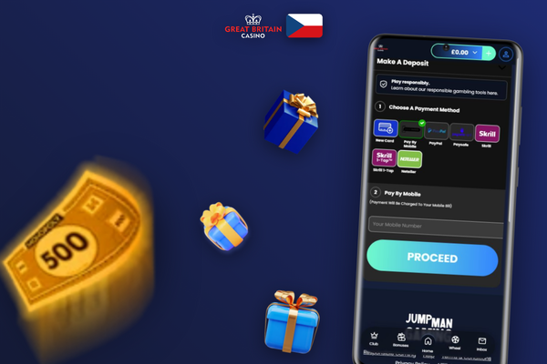 Mobilní pokladna GB Casino s okamžitým připsáním přes Visa a Skrill
