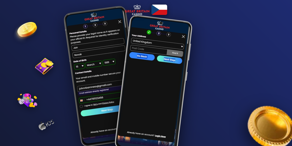 Tři kroky registrace v GB Casino CZ — formulář, potvrzení e-mailu a první vklad